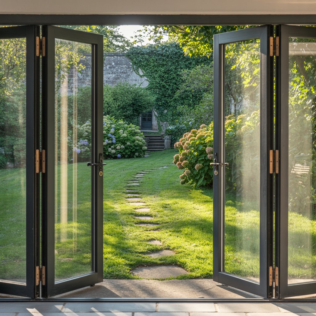 Modern bi-fold doors opening a room to the garden in Dronfield