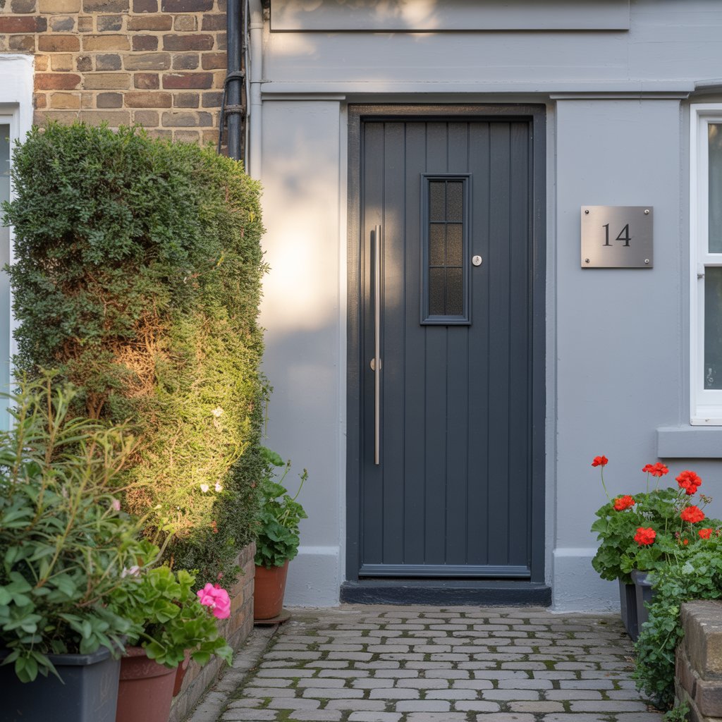 A strong and secure composite front door in anthracite grey installed in Chesterfield