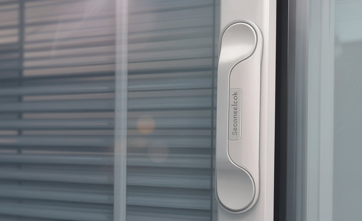 A close-up of a magnetic slider control on an integral blind window.