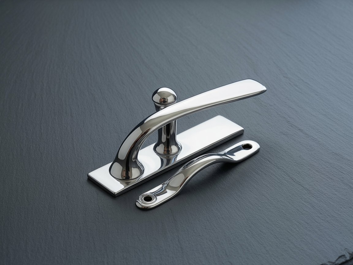 A selection of traditional hardware for sash windows, including sash lifts and pole eyes.