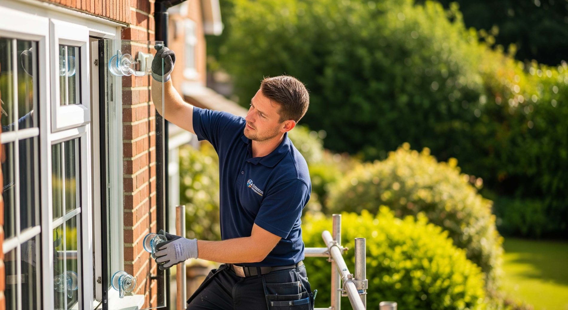 A Stay Warm Windows technician professionally installing a new double glazed unit.
